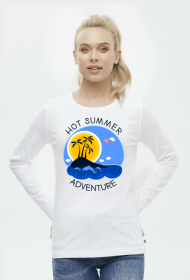 Koszulka damska biała z długim rękawem na wakacje i lato - Hot Summer Adventure