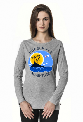 Koszulka damska szara z długim rękawem na wakacje i lato - Hot Summer Adventure