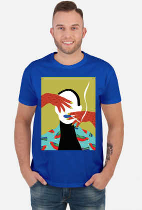 T-shirt z autorską grafiką, kobieta z papierosem