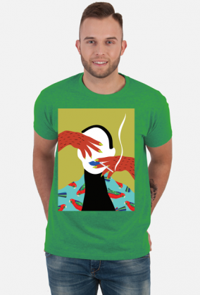 T-shirt z autorską grafiką, kobieta z papierosem