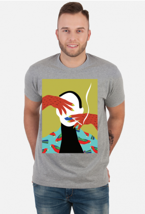 T-shirt z autorską grafiką, kobieta z papierosem