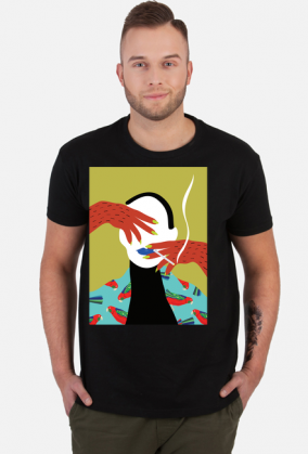 T-shirt z autorską grafiką, kobieta z papierosem
