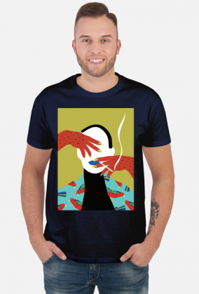 T-shirt z autorską grafiką, kobieta z papierosem