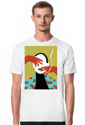 T-shirt z autorską grafiką, kobieta z papierosem