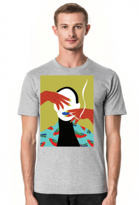 T-shirt z autorską grafiką, kobieta z papierosem