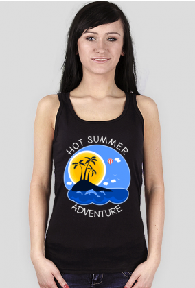 Koszulka damska czarna na ramiączkach na wakacje i lato - Hot Summer Adventure