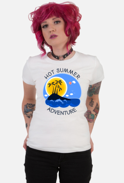 Koszulka damska biała na wakacje i lato - Hot Summer Adventure