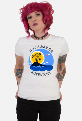 Koszulka damska biała na wakacje i lato - Hot Summer Adventure
