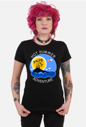 Koszulka damska czarna na wakacje i lato - Hot Summer Adventure