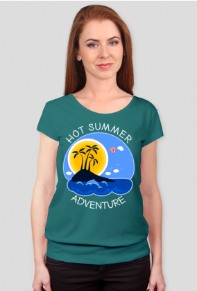 Koszulka damska turkusowa na wakacje i lato - Hot Summer Adventure