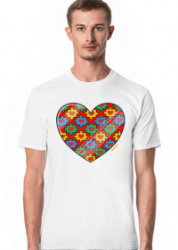 Serce Puzzle - Biała koszulka męska