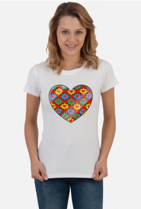 Serce Puzzle - Biała koszulka damska