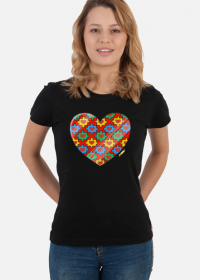 Serce Puzzle - Czarna koszulka damska