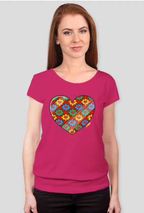 Serce Puzzle - Różowa koszulka damska