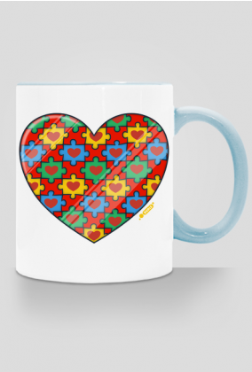 Serce Puzzle - Kubek kolor z sercem