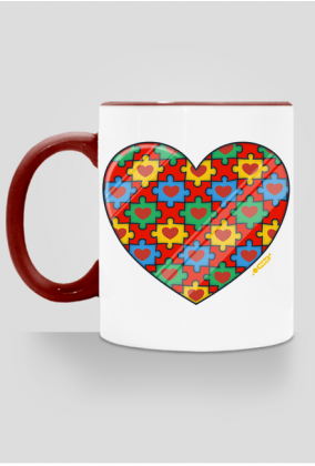 Serce Puzzle - Kubek kolor z sercem