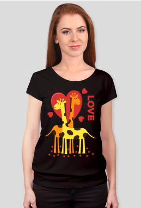 Zakochane Żyrafy - Czarna koszulka damska