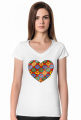Serce Puzzle - Biała koszulka damska z dekoltem w serek