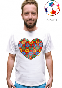Serce Puzzle - Biała sportowa koszulka męska