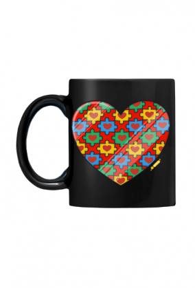 Serce Puzzle - Czarny elegancki kubek