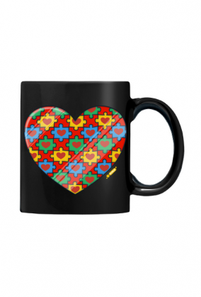 Serce Puzzle - Czarny elegancki kubek