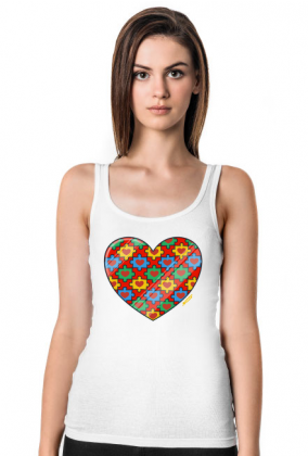 Serce Puzzle - Biała koszulka damska na ramiączkach