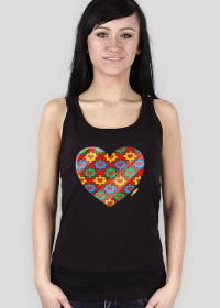 Serce Puzzle - Czarna koszulka damska na ramiączkach