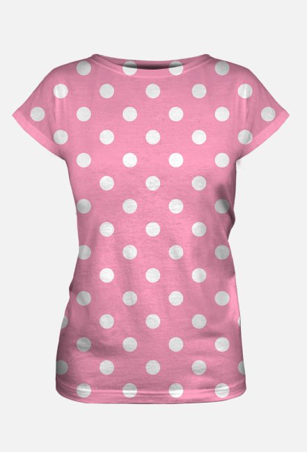 różowa koszulka w białe kropki