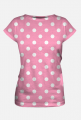 różowa koszulka w białe kropki