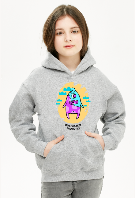 Bluza dziecięca z kapturem Monster Need Friends Too! szara