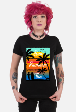 Sun Summer Fun - Czarny damski tshirt