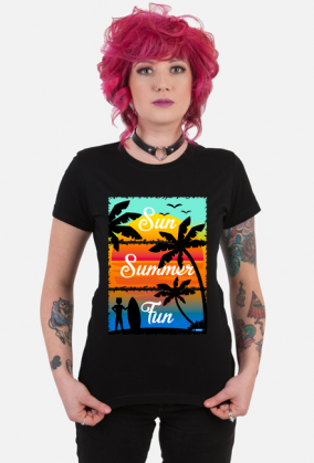 Sun Summer Fun - Czarny damski tshirt