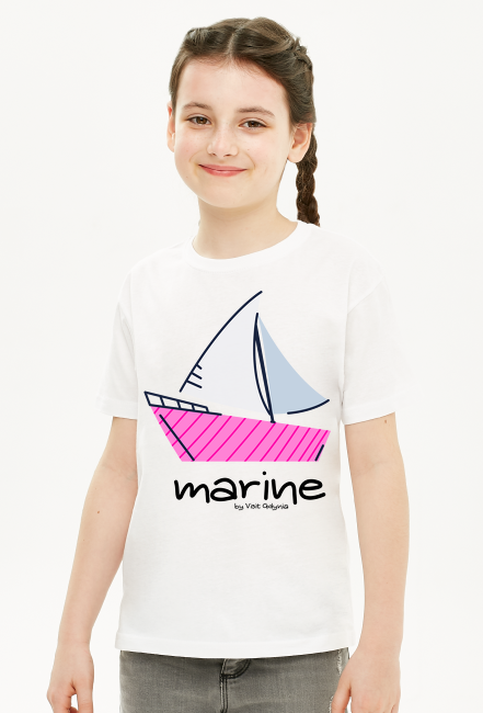 Koszulka t-shirt dziewczęca, biała - MARINE by Visit Gdynia