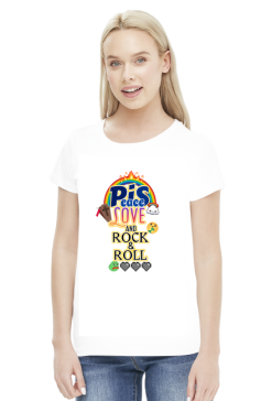 Pis love and rock & roll biała koszulka damska
