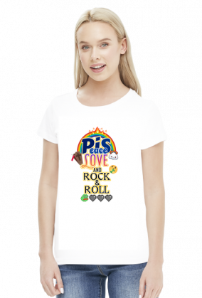 Pis love and rock & roll biała koszulka damska