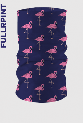 niebieski komin w różowe flamingi