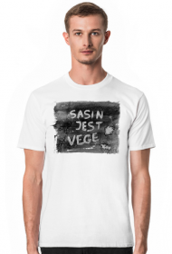 Sasin jest vege. T-shirt z autorską grafiką i hasłem.