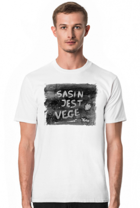 Sasin jest vege. Autorska grafika i hasło na koszulce.