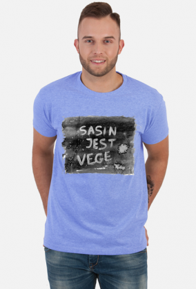 Sasin jest vege. Autorska grafika i hasło na koszulce.