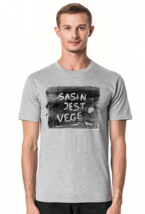 Sasin jest vege. Autorska grafika i hasło na koszulce.