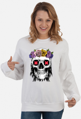 biała bluza z hipisowską czaszką