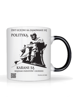 Platon 2020 kubek biały z czarnym uchem prawy