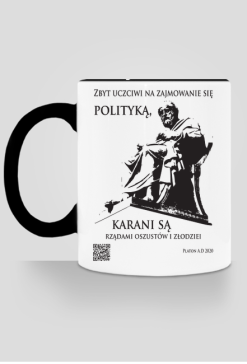 Platon 2020 kubek biały kolorowe ucho lewy