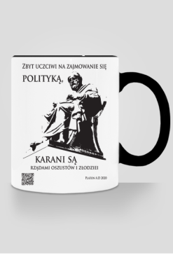 Platon 2020 kubek biały z kolorowym uchem  prawy