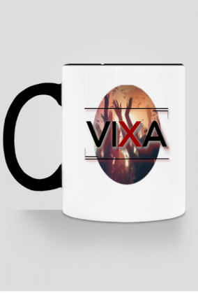 biały kubek z kolorowym uszkiem