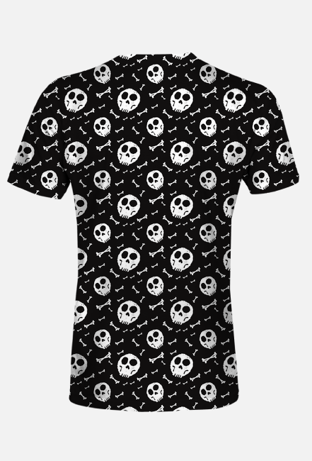 czarna koszulka z nadrukiem w białe czaszki