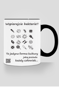 Bakterie kubek biały z kolorowym uchem prawy