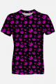 czarna koszulka z nadrukiem w różowe liście marihuany