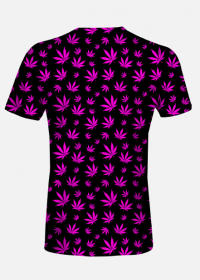 czarna koszulka z nadrukiem w różowe liście marihuany