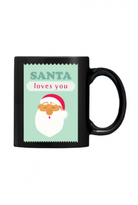 Santa loves you - czarny świąteczny kubek z nadrukiem Mikołaj
